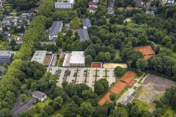 Aerial view, spa garden, Königsborn, Unna, Ruhr area, North Rhine-Westphalia, Germany, DE, Europe, aerial view, aerial photography, aerial photography, park, tennis facility, tennis courts, overview, bird's-eye view, overview