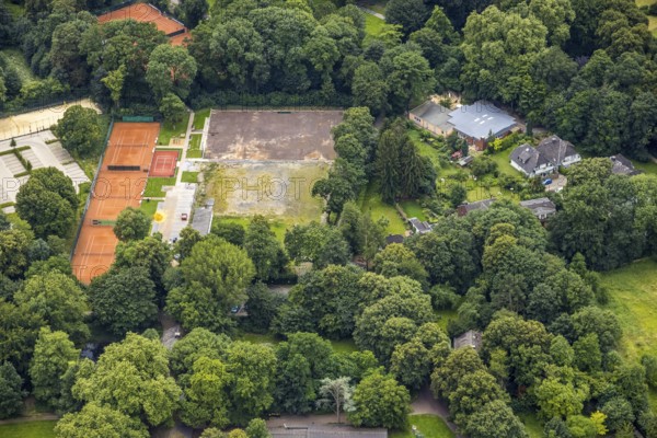Aerial view, spa garden, Königsborn, Unna, Ruhr area, North Rhine-Westphalia, Germany, DE, Europe, aerial view, aerial photography, aerial photography, park, tennis facility, tennis courts, overview, bird's-eye view, overview