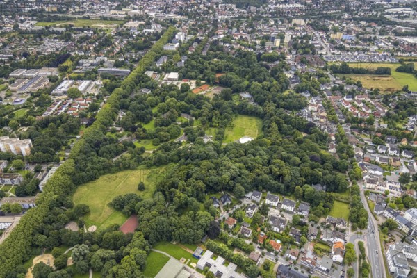 Aerial view, spa gardens, tent Circus Travados, Königsborn, Unna, Ruhr area, North Rhine-Westphalia, Germany, DE, Europe, aerial view, aerial photography, aerial photography, park, tennis facility, tennis courts, overview, bird's-eye view, overview