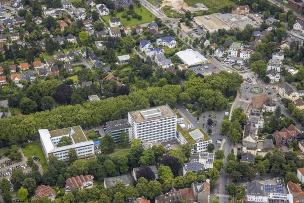 Aerial view, district administration and district house Unna, roundabout and construction site Viktoriastraße, Unna, Ruhr area, North Rhine-Westphalia, Germany, authority, DE, Europe, roundabout, roundabout, roundabout, aerial view, aerial photography, aerial photography, overview, bird's-eye view, overview