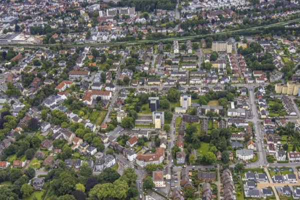 Aerial view, Wonhsiedlung Hansastraße, Glückaufstraße, Unna, Ruhr area, North Rhine-Westphalia, Germany, DE, Europe, property tax, high-rise buildings, real estate, aerial photography, aerial photography, overview, bird's-eye view, housing estate, housing and living, residential area, residential buildings, housing quality, housing estate, birds-eyes view, overview