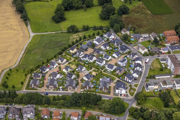 Aerial view, new housing estate Kuhlenbrink, Afferde, Unna, Ruhr area, North Rhine-Westphalia, Germany, DE, single-family houses, Europe, property tax, real estate, aerial view, aerial photography, aerial photography, overview, bird's-eye view, housing estate, housing and living, residential area, residential houses, housing quality, housing estate, birds-eyes view, overview