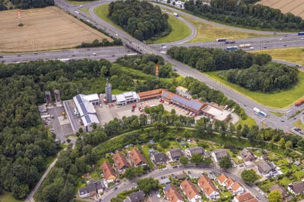 Aerial photo, control centre fire brigade and rescue service district Unna, at the motorway A1 and federal road B1, Maßen, Unna, Ruhr area, North Rhine-Westphalia, Germany, fire fighter, fire protection, fire watch, DE, Europe, fire station, fire brigade, Florianstraße, aerial photo, aerial photography, aerial photography, rescue station, overview, bird's-eye view, overview