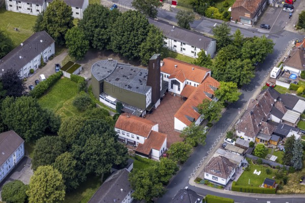 Aerial view, Coptic Orthodox Patriarchate Church of St. Mary and St. Philopater Mercurius, Maßen, Unna, Ruhr area, North Rhine-Westphalia, Germany, place of worship, DE, Europe, religious community, place of worship, holy place, church, parish, denomination, aerial view, aerial photography, aerial photography, religion, religious site, overview, bird's-eye view, overview