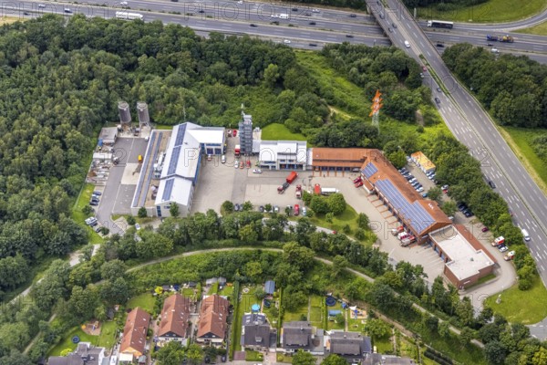 Aerial photo, control centre fire brigade and rescue service district Unna, at the motorway A1 and federal road B1, Maßen, Unna, Ruhr area, North Rhine-Westphalia, Germany, fire fighter, fire protection, fire watch, DE, Europe, fire station, fire brigade, Florianstraße, aerial photo, aerial photography, aerial photography, rescue station, overview, bird's-eye view, overview