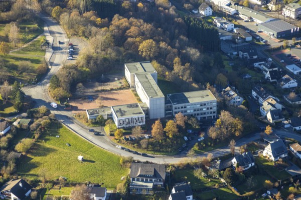 Aerial photo, secondary school in Sundern, Sauerland, North Rhine-Westphalia, Germany, education, educational institution, DE, Europe, educational institute, aerial photo, aerial photography, aerial photography, secondary school, school, Sundern, overview, bird's eye view, birds-eyes view, overview