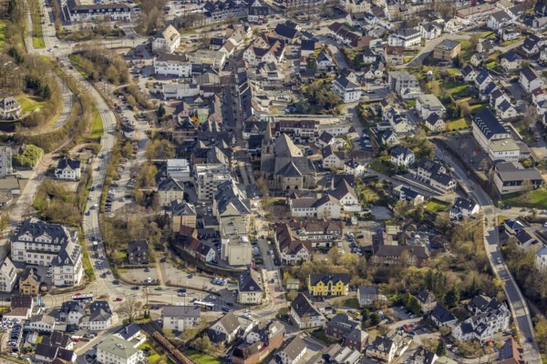 Aerial view, St. Johannes Church and local view Sundern, Sundern, Sauerland, North Rhine-Westphalia, Germany, place of worship, DE, Europe, religious community, place of worship, holy place, church, parish, denomination, aerial view, aerial photography, aerial photography, religion, religious site, overview, bird's-eye view, overview