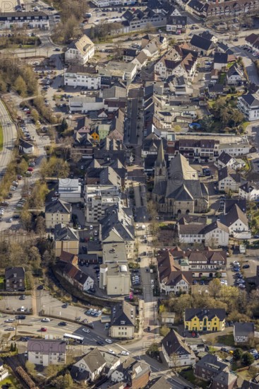 Aerial view, St. Johannes Church and local view Sundern, Sundern, Sauerland, North Rhine-Westphalia, Germany, place of worship, DE, Europe, religious community, place of worship, holy place, church, parish, denomination, aerial view, aerial photography, aerial photography, religion, religious site, overview, bird's-eye view, overview
