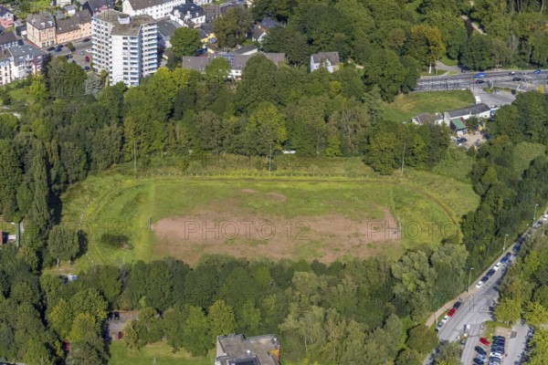 Aerial view, sports field Rote Berge am Alten Schacht in the district Lindenberg in Schwelm, Ruhr area, North Rhine-Westphalia, Germany, DE, Europe, football field, aerial view, aerial photography, aerial photography, Schwelm, sports facilities, sports field, sports facility, overview, bird's-eye view, overview