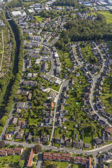 Aerial view, city view at Hagener Straße with Lausitzer Weg and Tilsiter Weg in Schwelm, Ruhr area, North Rhine-Westphalia, Germany, DE, Europe, property tax, real estate, aerial view, aerial photography, aerial photography, Schwelm, overview, bird's-eye view, residential area, residential area, residential buildings, residential quality, residential neighbourhood, housing estate, birds-eyes view, overview