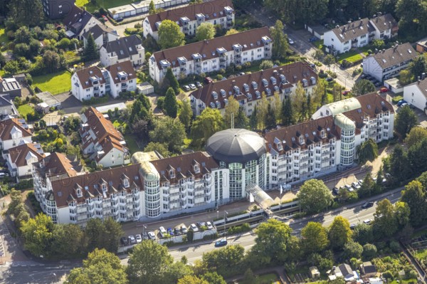 Aerial view, retirement home Haus Curanum am Ochsenkamp in Schwelm, Ruhr area, North Rhine-Westphalia, Germany, retirement home, nursing home, care and nursing, DE, Europe, aerial view, aerial photography, aerial photography, care facility, Schwelm, retirement home, retirement residence, retirement home, senior centre, overview, bird's eye view, birds-eyes view, overview