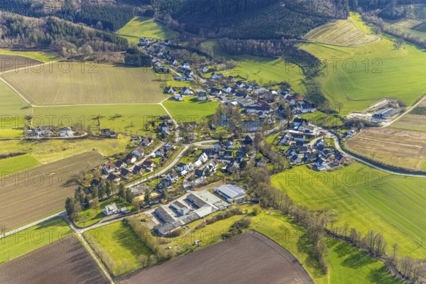 Aerial view, town view Linnepe, Sundern, Sauerland, North Rhine-Westphalia, Germany, DE, Europe, aerial view, aerial photography, aerial photography, town view, shooting hall, town view, urban area, overview, bird's-eye view, overview