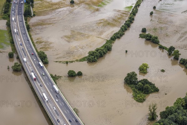 Aerial photo, Ruhr flood, Ruhr bridge of the Sauerland line A45, motorway bridge A45, Wandhofen, Schwerte, Ruhr area, North Rhine-Westphalia, Germany, DE, Europe, birds-eyes view, aerial photo, aerial photography, aerial photography, overview, bird's eye view