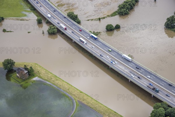Aerial photo, Ruhr flood, Ruhr bridge of the Sauerland line A45, motorway bridge A45, Wandhofen, Schwerte, Ruhr area, North Rhine-Westphalia, Germany, DE, Europe, birds-eyes view, aerial photo, aerial photography, aerial photography, overview, bird's eye view