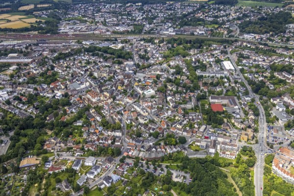 Aerial view, allotment garden site in the south of Schwerte, a week ago there was still land under water at this point - the Ruhr was flooding, course of the Ruhr, Wandhofen, Schwerte, Ruhr area, North Rhine-Westphalia, Germany, DE, Europe, birds-eyes view, aerial view, aerial photography, aerial photography, overview, bird's eye view