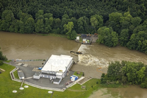 Aerial photo, Ruhr flood, Geisecke, Schwerte, Ruhr area, North Rhine-Westphalia, Germany, DE, Europe, birds-eyes view, aerial photography, aerial photography, overview, overview, bird's eye view