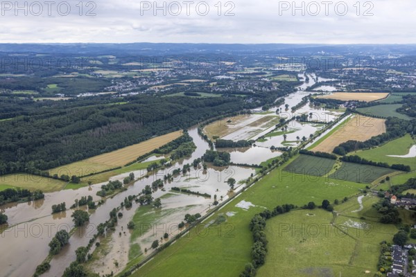 Aerial photo, Ruhr flood, Geisecke, Schwerte, Ruhr area, North Rhine-Westphalia, Germany, DE, Europe, birds-eyes view, aerial photography, aerial photography, overview, overview, bird's eye view