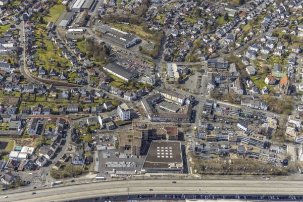 Aerial view, Klafelder Markt, town hall Geisweid, Geisweid-Ruhrst, Siegen, Siegerland, North Rhine-Westphalia, Germany, authority, DE, Europe, aerial view, aerial photography, aerial photography, market, market place, town hall, overview, bird's-eye view, overview