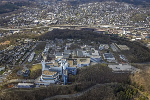 Aerial photograph, University of Siegen - Main Library, Weidenau-Haardter Berg, Siegen, Siegerland, North Rhine-Westphalia, Germany, education, educational institution, DE, Europe, university, teaching institute, aerial photograph, aerial photography, aerial photography, overview, university, bird's-eye view, birds-eyes view, overview