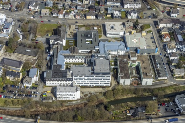 Aerial view, Kreisklinikum Siegen, Weidenau-West, Siegen, Siegerland, North Rhine-Westphalia, Germany, DE, Europe, healthcare, hospital, heliport, clinic, hospital, aerial photography, aerial photography, aerial photography, medical facility, medical aid, overview, bird's-eye view, overview, medical care