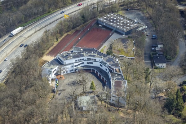 Aerial photo, Evau Evangelisches Gymnasium, Im Tiergarten, Weidenau-West, Siegen, Siegerland, North Rhine-Westphalia, Germany, education, educational institution, DE, Europe, grammar school, teaching institute, aerial photograph, aerial photography, aerial photography, school, overview, bird's-eye view, birds-eyes view, overview