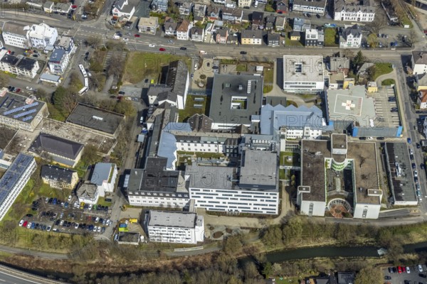 Aerial view, Kreisklinikum Siegen, Weidenau-West, Siegen, Siegerland, North Rhine-Westphalia, Germany, DE, Europe, healthcare, hospital, heliport, clinic, hospital, aerial photography, aerial photography, aerial photography, medical facility, medical aid, overview, bird's-eye view, overview, medical care