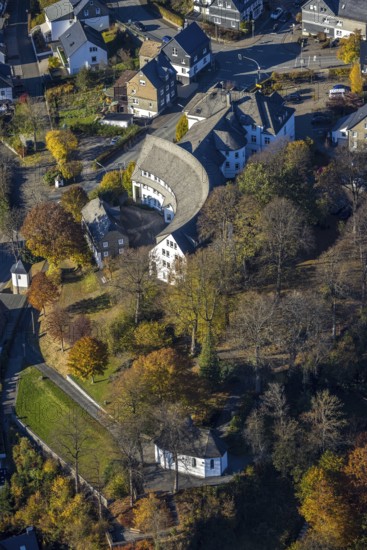 Aerial view, town hall in Schmallenberg, Sauerland, North Rhine-Westphalia, Germany, authority, DE, Europe, aerial photograph, aerial photography, aerial photography, town hall, Schmallenberg, overview, bird's-eye view, birds-eyes view, overview