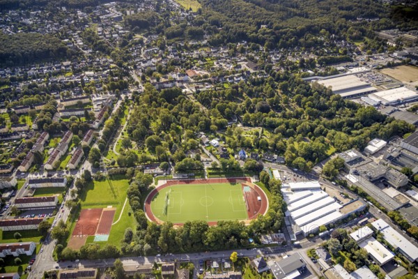Aerial view, sports field Jesinghauser Straße of the Spielvereinigung Linderhausen.in the district Öhde in Schwelm, Ruhr area, North Rhine-Westphalia, Germany, DE, Europe, football field, football stadium, aerial view, aerial photography, aerial photography, Schwelm, sports facilities, sports field, sports facility, overview, bird's-eye view, overview