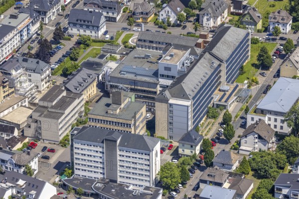 Aerial view, St. Martinus-Hospital, Olpe-Stadt, Olpe, Sauerland, North Rhine-Westphalia, Germany, DE, Europe, healthcare, hospital, heliport, clinic, hospital centre, hospital, aerial photograph, aerial photography, aerial photography, medical facility, medical aid, overview, bird's-eye view, overview, medical care