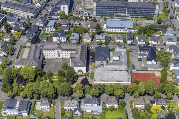 Aerial photo, St.-Franziskus-Schule, Gymnasium und Realschule, Olpe-Stadt, Olpe, Sauerland, North Rhine-Westphalia, Germany, education, educational institution, DE, Europe, grammar school, teaching institute, aerial photograph, aerial photography, aerial photography, secondary school, school, overview, bird's-eye view, overview