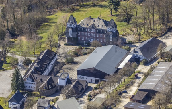 Aerial photo, Hotel Schloss Gevelinghausen, Gevelinghausen, Olsberg, Sauerland, North Rhine-Westphalia, Germany, DE, Europe, gastronomy, hotel, hotel facilities, hotel business, aerial photography, aerial photography, aerial photography, castle, Schloss Gevelinghausen, overview, bird's-eye view, birds-eyes view, overview