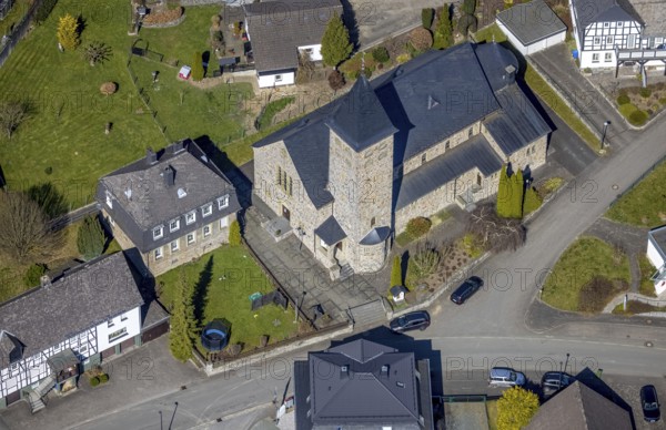 Aerial view, St. Mary's Catholic Church Antfeld, Antfeld, Olsberg, Sauerland, North Rhine-Westphalia, Germany, place of worship, DE, Europe, religious community, place of worship, holy place, church, parish, denomination, aerial view, aerial photography, aerial photography, religion, religious site, overview, bird's-eye view, overview