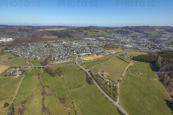 Aerial view, aerial view Bigge, Olsberg, Sauerland, North Rhine-Westphalia, Germany, DE, Europe, aerial photograph, aerial photography, aerial photography, townscape, city area, overview, bird's eye view, living and life, birds-eyes view, overview