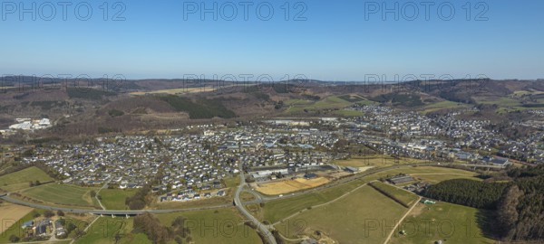 Aerial view, aerial view Bigge, Olsberg, Sauerland, North Rhine-Westphalia, Germany, DE, Europe, aerial photograph, aerial photography, aerial photography, townscape, city area, overview, bird's eye view, living and life, birds-eyes view, overview