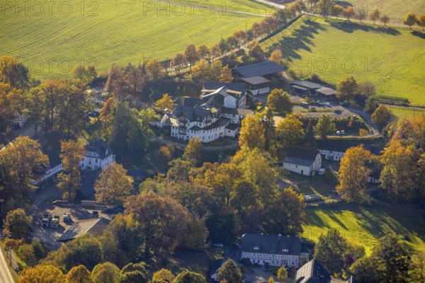 Aerial view, village Ebbinghof with family hotel Ebbinghof in the district Wormbach in Schmallenberg, Sauerland, North Rhine-Westphalia, Germany, DE, Europe, gastronomy, hotel, hotel facilities, hotel business, aerial photography, aerial photography, aerial photography, Schmallenberg, overview, bird's eye view, birds-eyes view, overview
