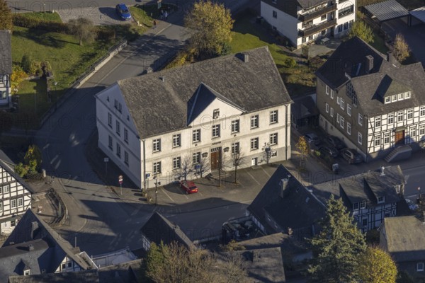 Aerial view, district court and court museum Bad Fredeburg in the district Fredeburg in Schmallenberg, Sauerland, North Rhine-Westphalia, Germany, district court, authority, DE, Europe, court, justice, criminal history, aerial photograph, aerial photography, aerial photography, museum, Schmallenberg, overview, bird's eye view, birds-eyes view, overview