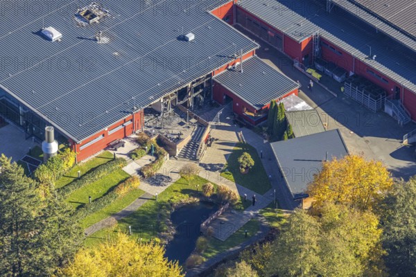 Aerial view, major fire damage at the Aqua Olsberg Sauerlandtherme in Olsberg, Sauerland, North Rhine-Westphalia, Germany, fire ruins, DE, Europe, aerial view, aerial photography, aerial photography, Olsberg, overview, bird's eye view, destruction, birds-eyes view, overview, destroyed building
