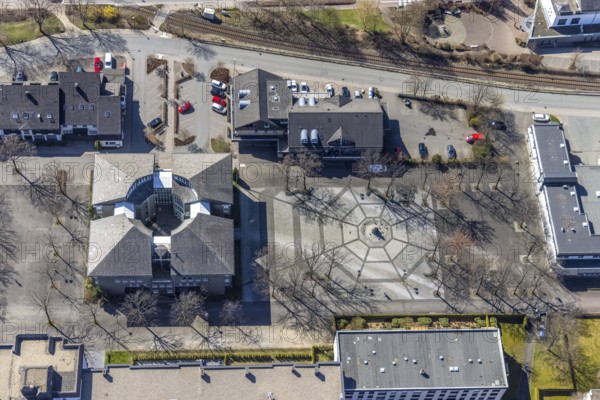 Aerial view, town hall Olsberg, Bigger Platz, Bigge, Olsberg, Sauerland, North Rhine-Westphalia, Germany, authority, DE, Europe, aerial view, aerial photography, aerial photography, town hall, city administration, overview, bird's-eye view, overview