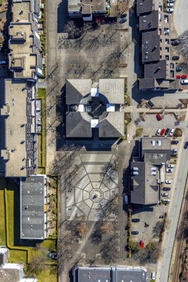 Aerial view, town hall Olsberg, Bigger Platz, Bigge, Olsberg, Sauerland, North Rhine-Westphalia, Germany, authority, DE, Europe, aerial view, aerial photography, aerial photography, town hall, city administration, overview, bird's-eye view, overview