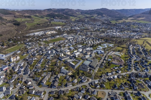 Aerial view, aerial view Bigge and Olsberg, Bigge, Olsberg, Sauerland, North Rhine-Westphalia, Germany, DE, Europe, aerial photography, aerial photography, aerial view, town view, town area, overview, bird's-eye view, overview