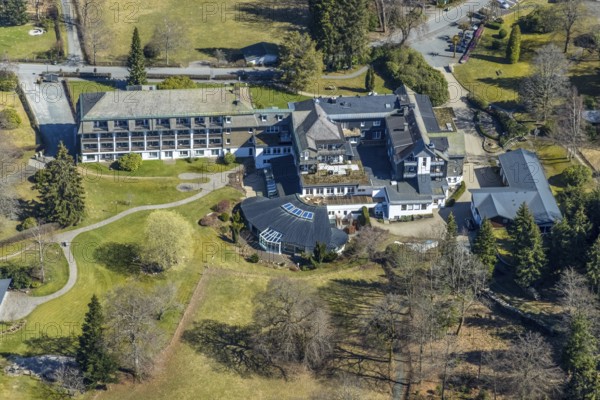 Aerial photo, Hotel Jagdhaus Wiese, hunting lodge, Schmallenberg, Sauerland, North Rhine-Westphalia, Germany, DE, Europe, inn, gastronomy, hotel, hotel facilities, hotel business, aerial photograph, aerial photography, aerial photography, resort, overview, bird's-eye view, overview