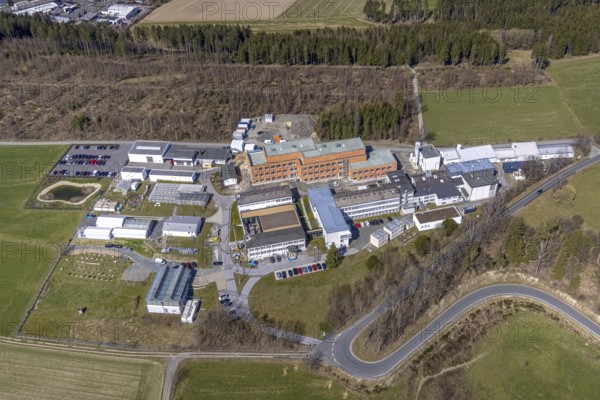 Aerial view, new laboratory building on the premises of the Fraunhofer Institute for Molecular Biology and Applied Ecology, Grafschaft, Schmallenberg, Sauerland, North Rhine-Westphalia, Germany, construction area, construction site, construction measure, construction project, construction site, DE, Europe, research facilities, research institute, aerial photograph, aerial photography, aerial photography, new building, overview, bird's-eye view, overview