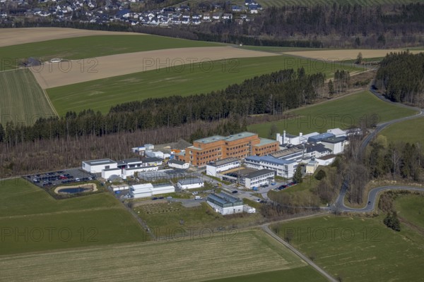 Aerial view, new laboratory building on the premises of the Fraunhofer Institute for Molecular Biology and Applied Ecology, Grafschaft, Schmallenberg, Sauerland, North Rhine-Westphalia, Germany, construction area, construction site, construction measure, construction project, construction site, DE, Europe, research facilities, research institute, aerial photograph, aerial photography, aerial photography, new building, overview, bird's-eye view, overview