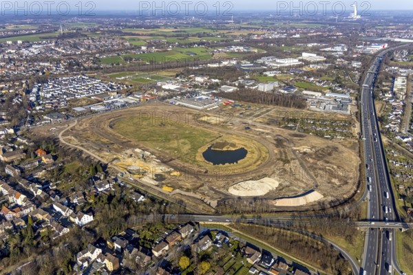 Aerial view, Former racecourse becomes a residential neighbourhood, Project Living by the lake at the trotting track, Hillerheide, Recklinghausen, Ruhr area, North Rhine-Westphalia, Germany, DE, Europe, birds-eyes view, aerial photography, aerial photography, overview, bird's eye view