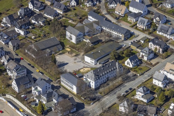 Aerial view, Valentin School and Catholic Primary School, Schmallenberg, Sauerland, North Rhine-Westphalia, Germany, education, educational institution, DE, Europe, primary school, property tax, real estate, teaching institute, aerial view, aerial photography, aerial photography, school, overview, bird's-eye view, residential complex, living and life, residential area, residential buildings, residential quality, residential neighbourhood, housing estate, birds-eyes view, overview