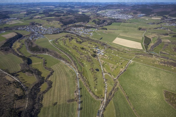 Aerial photo, golf course, Golfclub Schmallenberg e.V., Winkhausen, Schmallenberg, Sauerland, North Rhine-Westphalia, Germany, DE, Europe, golf, golf course, golf club, golf meadow, aerial photo, aerial photography, aerial photography, sports, overview, bird's-eye view, overview
