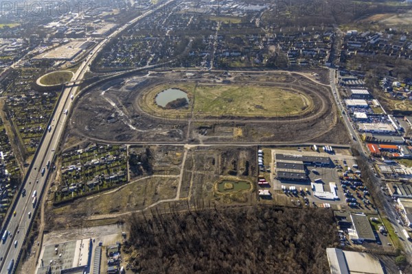 Aerial view, Former racecourse becomes a residential neighbourhood, Project Living by the lake at the trotting track, Hillerheide, Recklinghausen, Ruhr area, North Rhine-Westphalia, Germany, DE, Europe, birds-eyes view, aerial photography, aerial photography, overview, bird's eye view