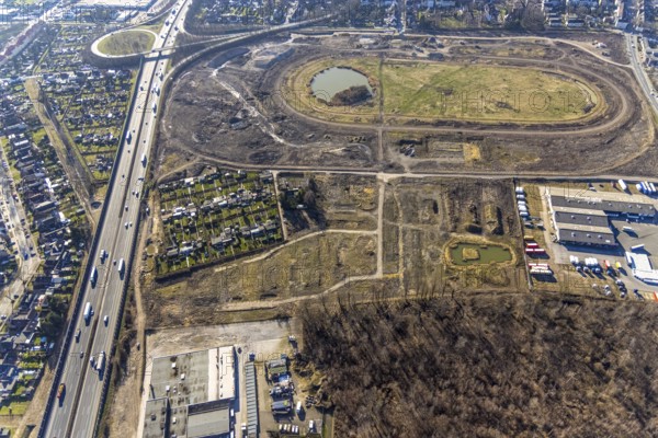 Aerial view, Former racecourse becomes a residential neighbourhood, Project Living by the lake at the trotting track, Hillerheide, Recklinghausen, Ruhr area, North Rhine-Westphalia, Germany, DE, Europe, birds-eyes view, aerial photography, aerial photography, overview, bird's eye view