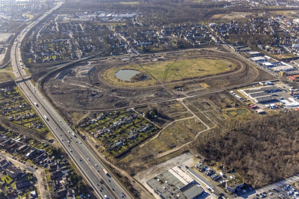 Aerial view, Former racecourse becomes a residential neighbourhood, Project Living by the lake at the trotting track, Hillerheide, Recklinghausen, Ruhr area, North Rhine-Westphalia, Germany, DE, Europe, birds-eyes view, aerial photography, aerial photography, overview, bird's eye view