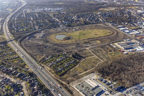 Aerial view, Former racecourse becomes a residential neighbourhood, Project Living by the lake at the trotting track, Hillerheide, Recklinghausen, Ruhr area, North Rhine-Westphalia, Germany, DE, Europe, birds-eyes view, aerial photography, aerial photography, overview, bird's eye view